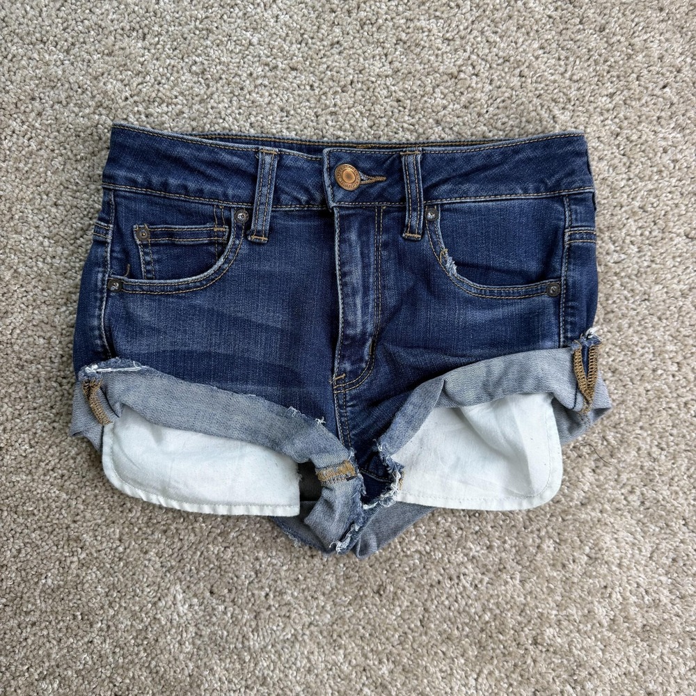 American Eagle Outfitters Shorts Womens 4 Blue High Rise Cut Off Denim Stretch
